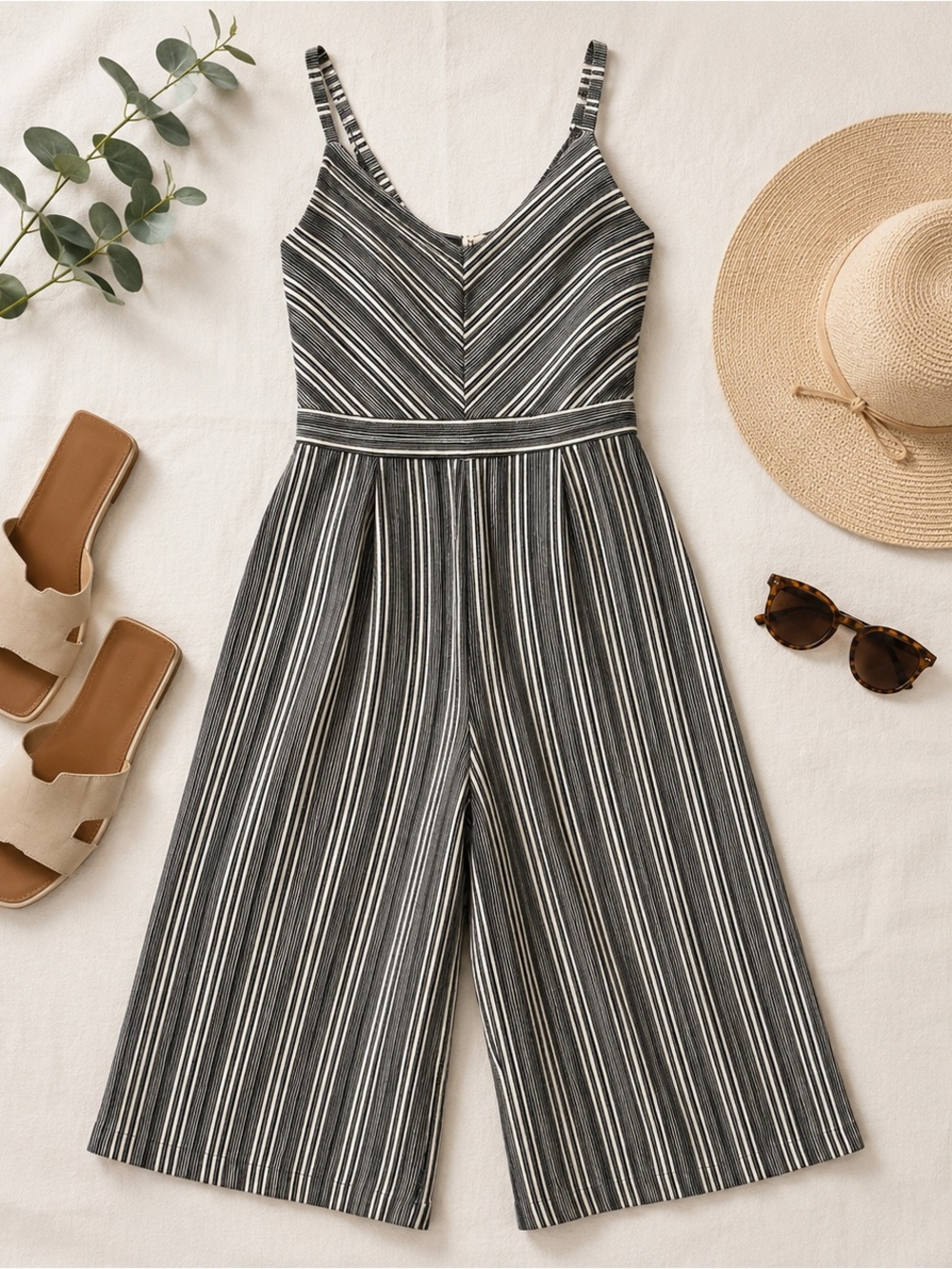 Eyeshadow Black and White Striped Jumpsuit Small